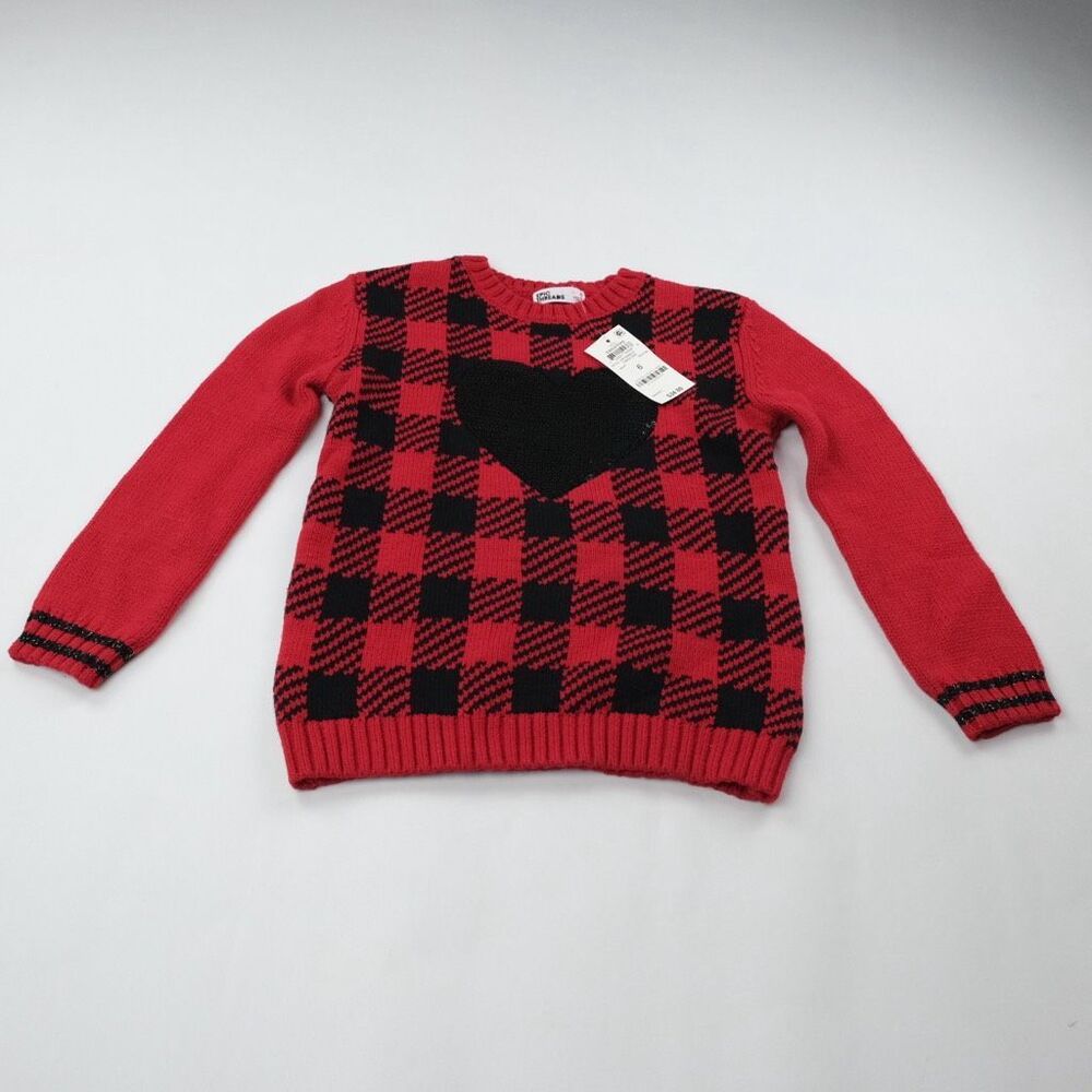Epic‎ Threads Heart Sequin Checkered Long Sleeve Sweater Girls Size 6 NWT